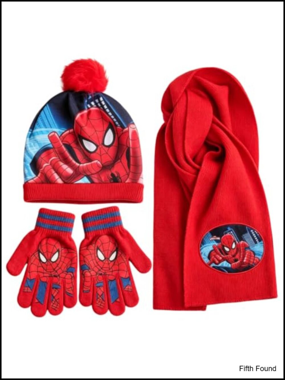 Spider Knit Beanie Scarf Gloves Set Pom Pom Winter Boys